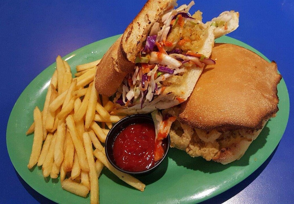 Heathers Pizza Culebra Island Flamenco Beach Chicken Sandwich Fries